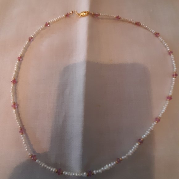 Natural Pearl and Pink Sapphire Necklace - Picture 1 of 3